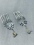 Hugh Bowekaty Vintage Native American Zuni Blue Gem Turquoise Sterling Silver Earrings-Nativo Arts