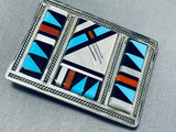 Dynamic Vintage Native American Zuni Turquoise Sterling Silver Buckle Signed A. Mahooty-Nativo Arts