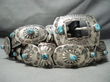 Extreme Detail Vintage Native American Navajo Kingman Turquoise Sterling Silver Concho Belt Old-Nativo Arts