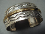 Signed Heavy Vintage Native American Navajo Hand Tooled Sterling Silver Bracelet-Nativo Arts