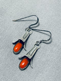 Amazing Native American Navajo Coral Sterling Silver Squash Blossom Earrings-Nativo Arts
