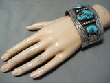 Signed Vintage Native American Navajo Godber Turquoise Sterling Silver Bracelet Old-Nativo Arts