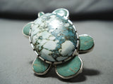 Huge Unique Vintage Native American Navajo Turtle Turquoise Sterling Silver Ring-Nativo Arts