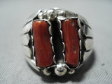 Remarkable Navajo Native American Coral Sterling Silver Ring-Nativo Arts