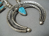 Tremendous Vintage Native American Navajo Turquoise Sterling Silver Squash Blossom Necklace-Nativo Arts