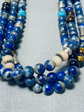 Native American Authentic Singer Rare Rounded Lapis Sterling Silver Necklace-Nativo Arts