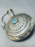 Huge Completely Handmade Vintage Native American Navajo Turquoise Sterling Silver Flask Pendant-Nativo Arts