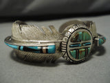 Quality Feather Vintage Zuni Native American Turquoise Bracelet Old-Nativo Arts