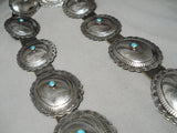 Early Hand Tooled Vintage Native American Navajo Turquoise Sterling Silver Concho Belt-Nativo Arts