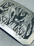 Dancing Kachina Vintage Native American Navajo Hand Carved Sterling Silver Buckle-Nativo Arts
