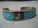 Opulent Vintage Native American Navajo #8 Turquoise Sterling Silver Bracelet Old-Nativo Arts