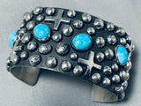 Heavy 104 Gram Native American Navajo Sterling Silver Cross Turquoise Bracelet-Nativo Arts