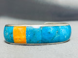 Native American Rare Santo Domingo Vintage Turquoise Inlay Sterling Silver Bracelet-Nativo Arts