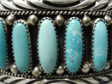 One Of Best Vintage Native American Navajo Long Carico Lake Turquoise Sterling Silver Bracelet-Nativo Arts