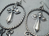Cross Catcher Native American Navajo Lasso Repoussed Sterling Silver Earrings-Nativo Arts