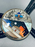 Hogan Night Native American Navajo Important Turquoise Sterling Silver Bolo Tie-Nativo Arts
