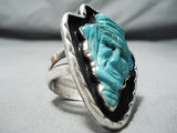 One Of The Best Vintage Native American Navajo Turquoise Indian Head Sterling Silver Ring-Nativo Arts