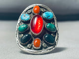 Ruby Red Vintage Native American Navajo Turquoise Sterling Silver Ring Old-Nativo Arts