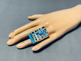 Native American One Of Most Intricate Ever Santo Domingo Turquoise Inlay Sterling Silver Ring-Nativo Arts