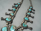 Very Rare #8 Turquoise Vintage Native American Navajo Sterling Silver Squash Blossom Necklace-Nativo Arts