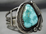 High Grade Vivid Vintage Native American Navajo Carico Lake Turquoise Sterling Silver Bracelet-Nativo Arts