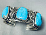 Astounding Vintage Native American Navajo Pilot Mountain Turquoise Sterling Silver Bracelet-Nativo Arts