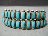 Rare Vintage Zuni Native American Navajo Squared Turquoise Sterling Silver Bracelet Old-Nativo Arts