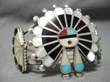 Incredible Vintage Zuni Native American Navajo Turquoise Sterling Silver Inlay Bracelet Old-Nativo Arts
