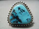 Magnificent Vintage Native American Navajo Triangular Turquoise Sterling Silver Ring-Nativo Arts