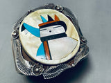 Heavy 100 Gram Vintage Native American Zuni Turquoise Sterling Silver Dancer Bracelet-Nativo Arts
