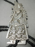 One Of The Biggest Best Vintage Native American Navajo Sterling Silver Kachina Bolo Tie-Nativo Arts
