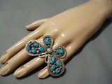 Marvelous Zuni Native American Deepset Turquoise Sterling Silver Butterfly Ring-Nativo Arts
