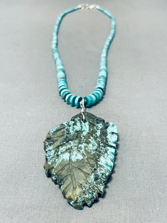 Phenomenal Native American Zuni Colossal Turquoise Carved Leaf Heishi Necklace-Nativo Arts