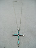 Marvelous Vintage Native American Navajo Turquoise Sterling Silver Cross Necklace-Nativo Arts