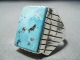 Impressive Navajo Native American Kingman Turquoise Sterling Silver Ring-Nativo Arts