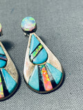 Dazzling Native American Navajo Blue Gem Turquoise Synthetic Opal Sterling Silver Earrings-Nativo Arts