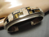 Superior Vintage Native American Navajo Inlaid Heishi Sterling Silver Bracelet Cuff-Nativo Arts
