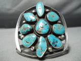 Towering Vintage Native American Navajo Turquoise Cluster Sterling Silver Bracelet Old-Nativo Arts