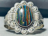One Of The Best Vintage Native American Navajo Rainbow Calsilica Sterling Silver Bracelet-Nativo Arts
