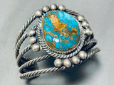 Five Coiled Wires Vintage Native American Navajo Turquoise Sterling Silver Bracelet-Nativo Arts