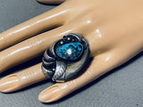 One Of The Best Ever Vintage Native American Navajo Turquoise Bear Sterling Silver Ring-Nativo Arts