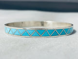 Dramatic Vintage Native American Zuni Blue Gem Turquoise Sterling Silver Bangle Bracelet Signed-Nativo Arts