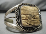 Fabulous Vintage Native American Navajo Wood Square Jasper Sterling Silver Bracelet Cuff-Nativo Arts