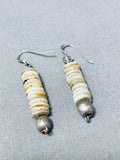 Native American Vintage Santo Domingo White Shell Sterling Silver Earrings-Nativo Arts