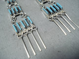Ash Laate Native American Zuni Needle Turquoise Sterling Silver Chandelier Earrings-Nativo Arts