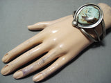 Huge Vintage Native American Navajo Carico Lake Turquoise Sterling Silver Bracelet Old-Nativo Arts