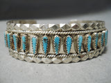 Amazing Vintage Native American Navajo Turquoise Needle Sterling Silver Bracelet Native-Nativo Arts