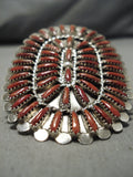 One Of The Biggest Ever Native American Navajo Coral Sterling Silver Ring-Nativo Arts