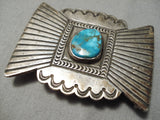Authentic Vintage Native American Navajo Spiderweb Turquoise Sterling Silver Sun Buckle-Nativo Arts