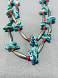 Torpedo Fetish Beads Vintage Native American Navajo Sterling Silver Turquoise Coral Necklace-Nativo Arts